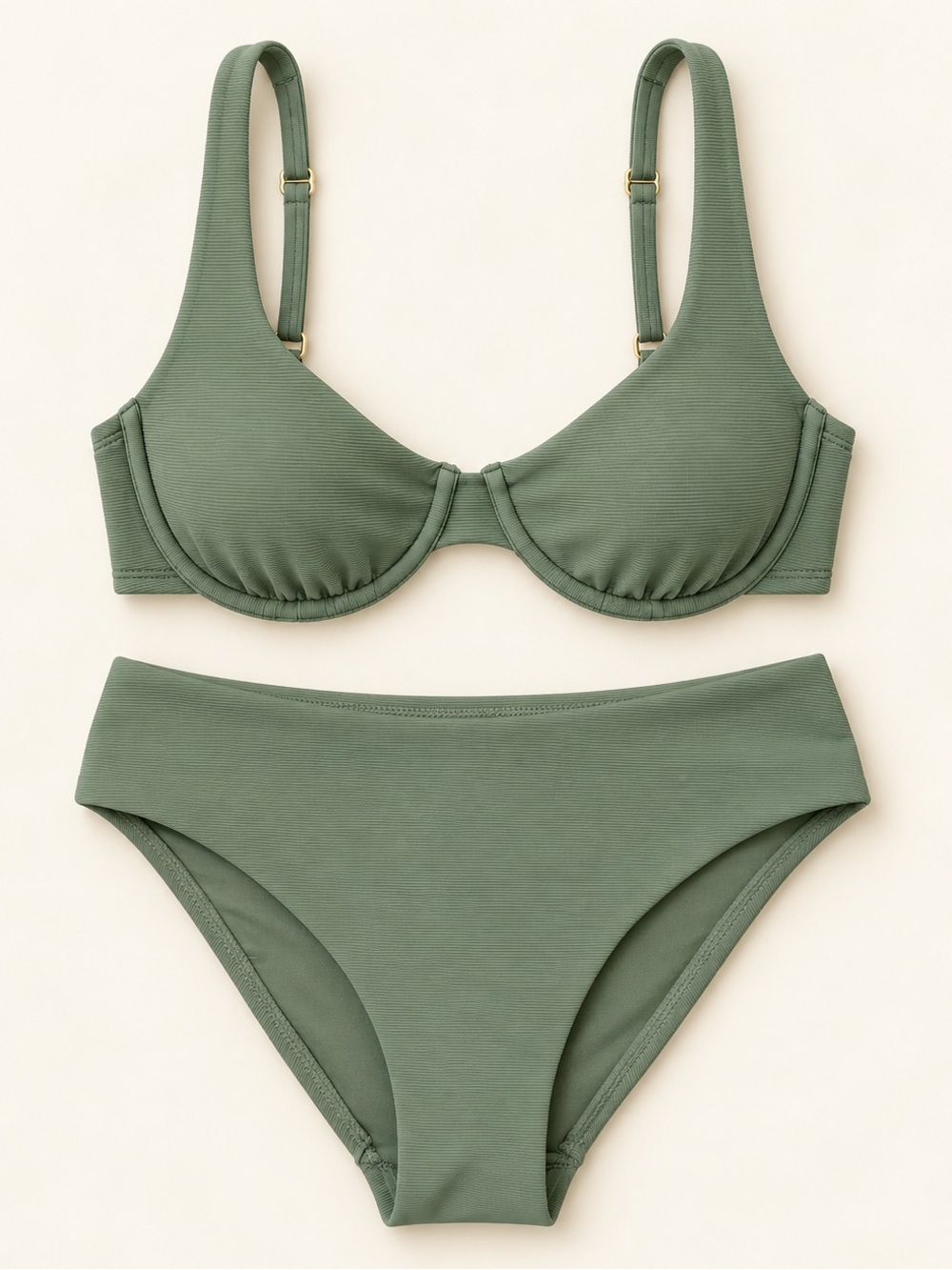 Olive Ribbed Underwire Bikini Set